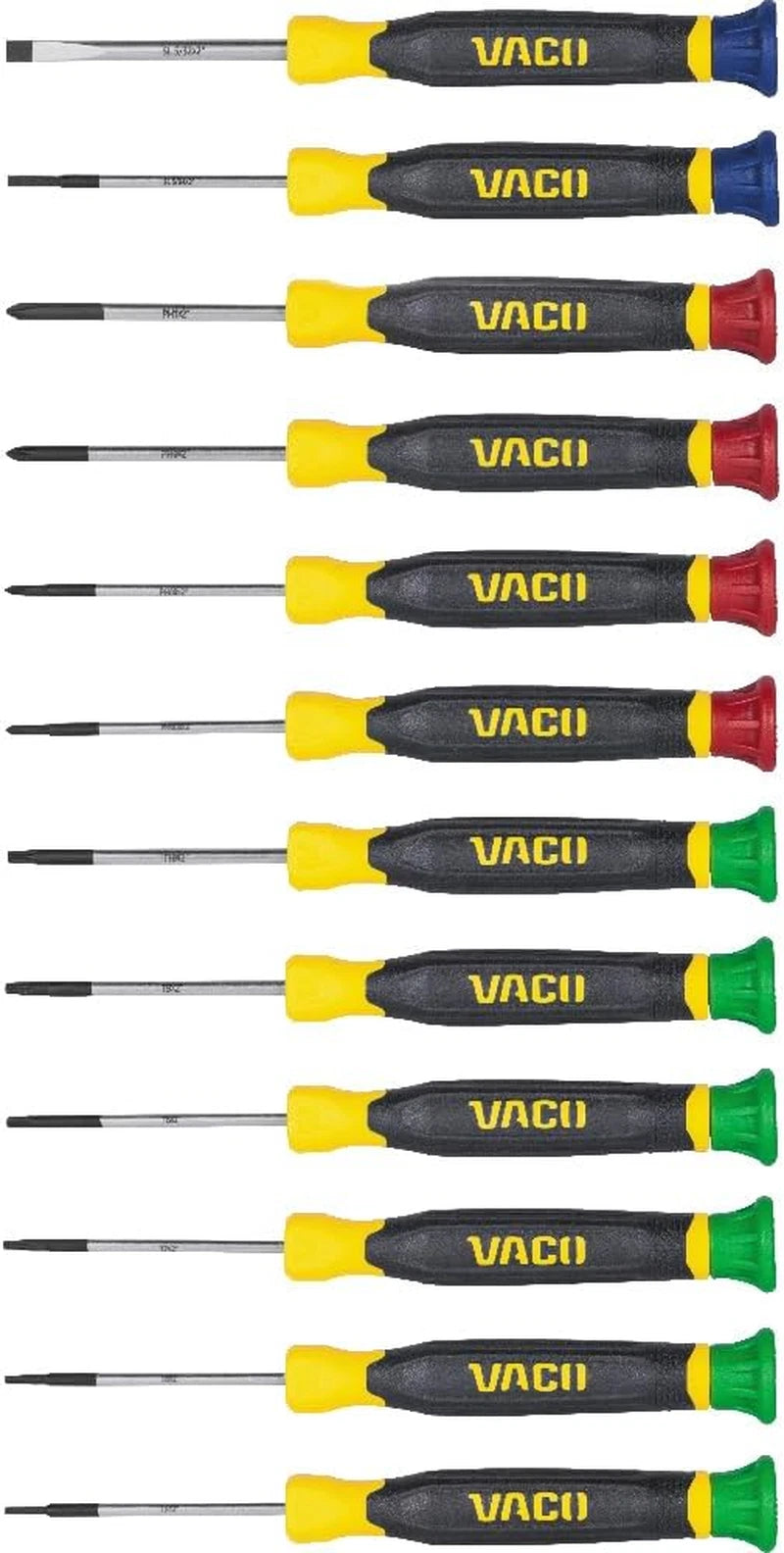VACO VAC7123 12-Piece Precision Screwdriver Set, Phillips, Slotted, TORX with Co