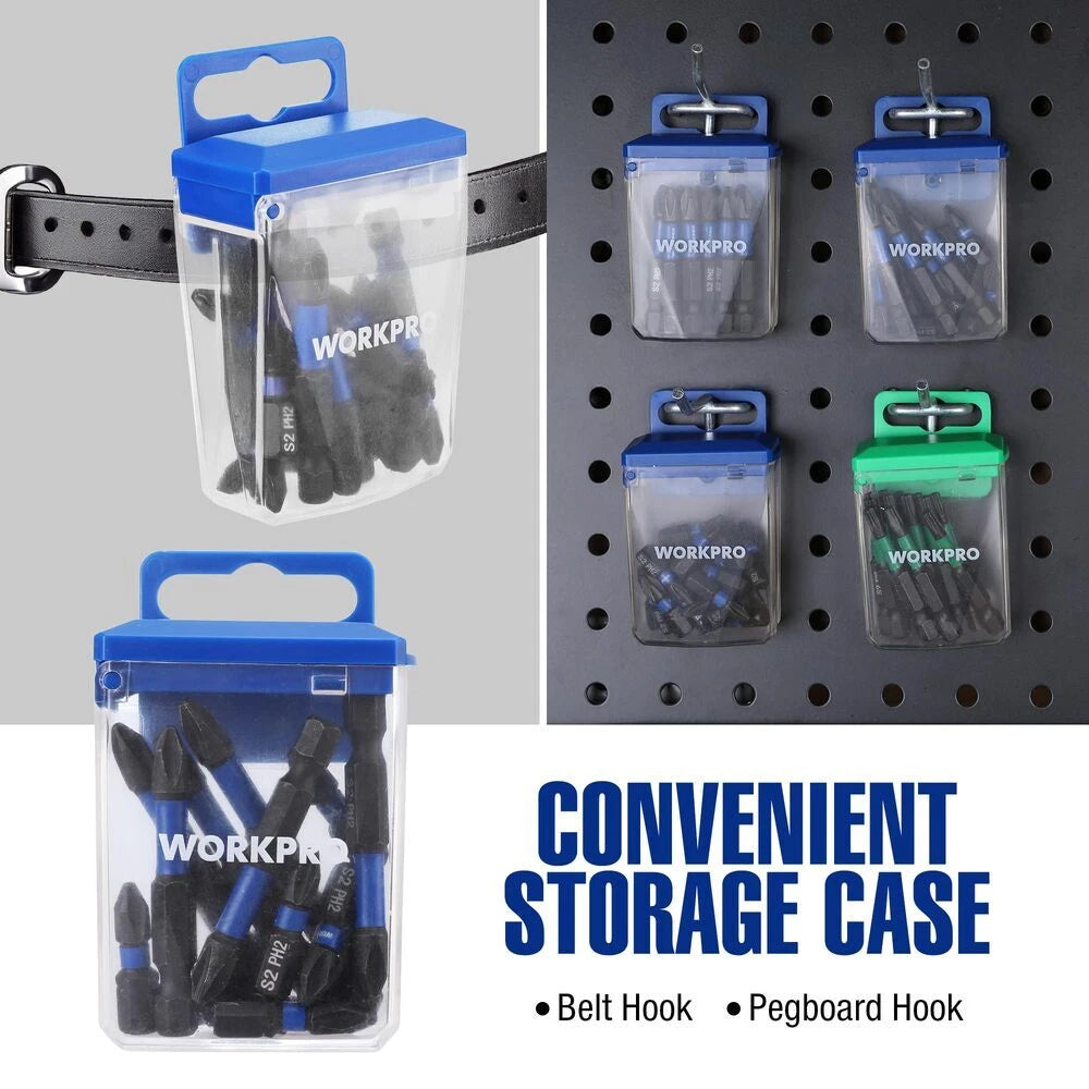 WORKPRO 16PCS PH2 Impact Phillips Screwdriver Bit Set CNC Machined S2 Steel Tips