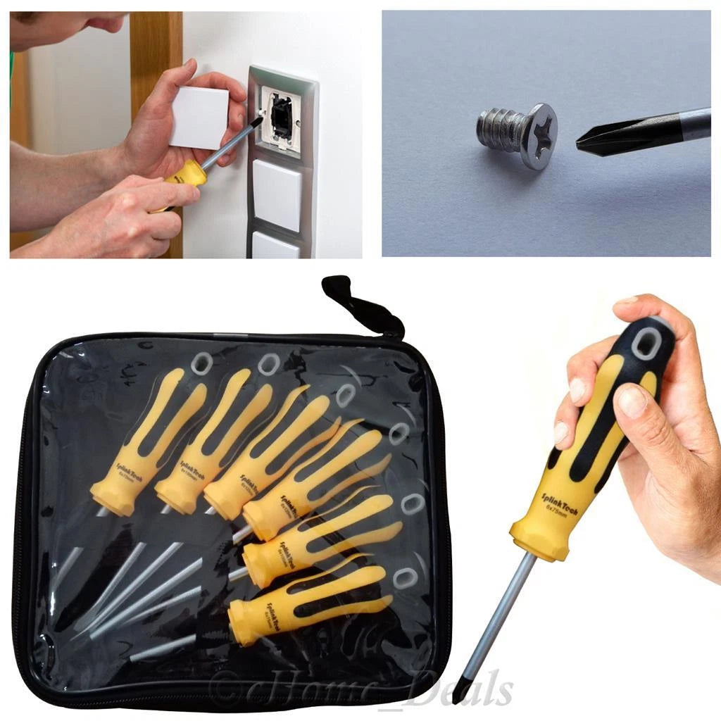 6 x Screwdriver Magnetic Set Heavy Duty Comfort Grip Philips Flat Slotted Tool