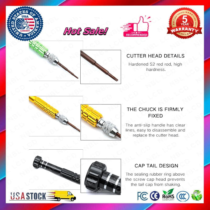 New 6-In-1 Screwdriver Repair Set - 2.0- 1.5+ torx T6 torx T5 star 0.8 1.2 Green