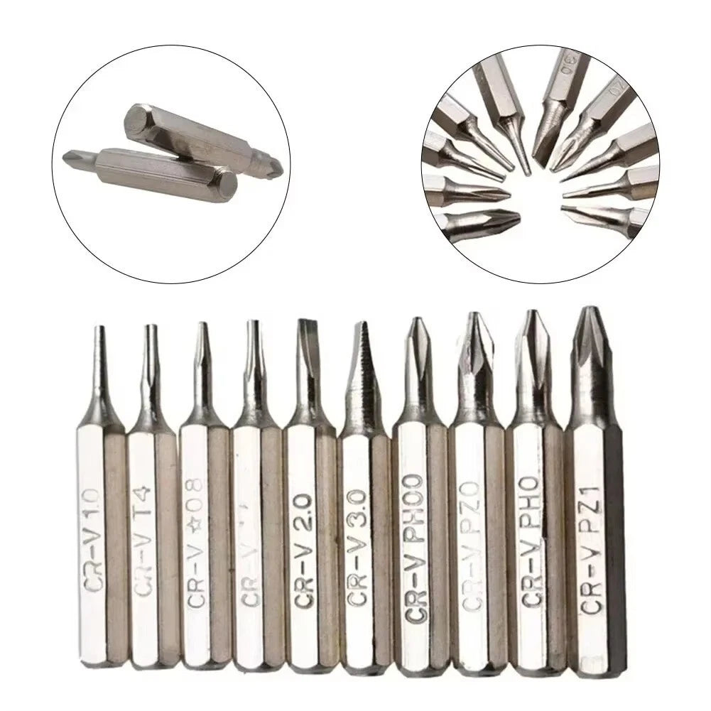 10PCS CR-V Screwdriver Bits Set PH00 PH0 PZ1 PZ0 SL3 SL2 SL1 T5 T4 Mobile Bits