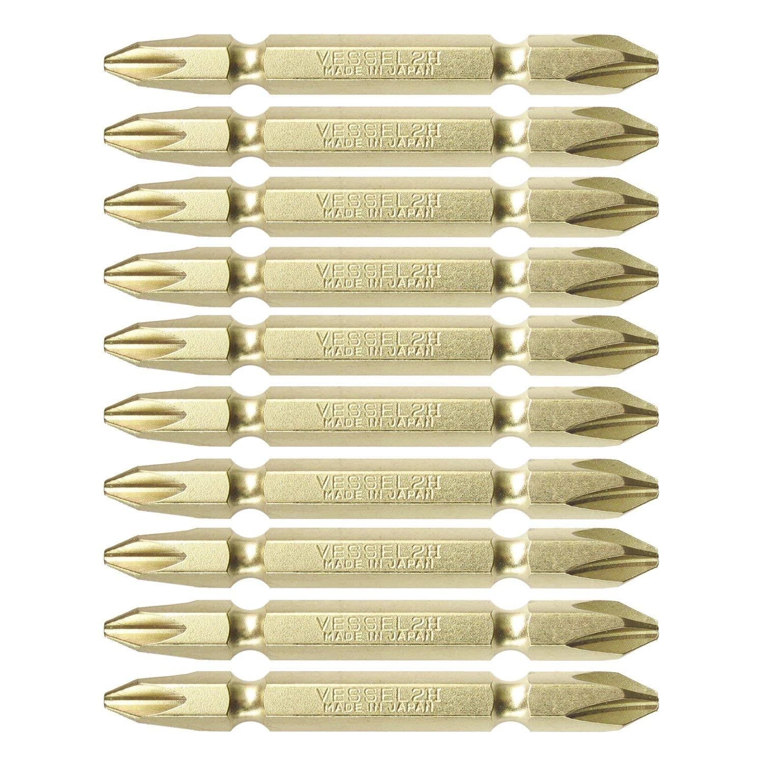 VESSEL Double End Gold Color Driver Bit Magnetic No.GM14 +1,+2,+3 45-200mm Japan