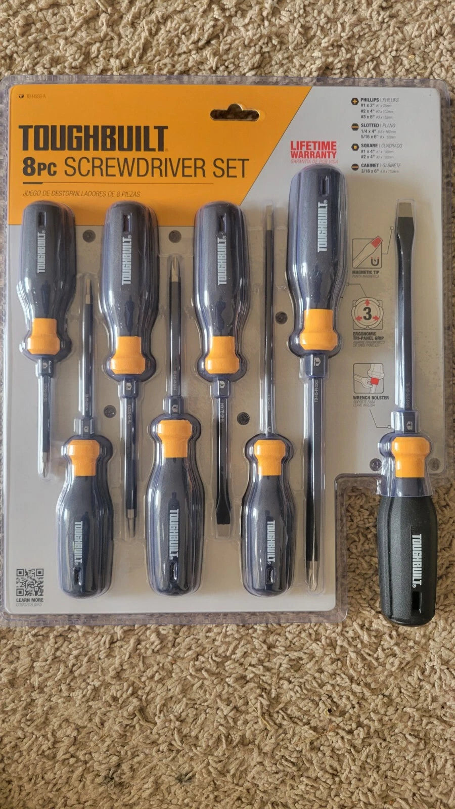 ToughBuilt 8-Pc Tri-Panel Rubber Handle Magnetic Screwdriver Set TB-H5S8-A NEW