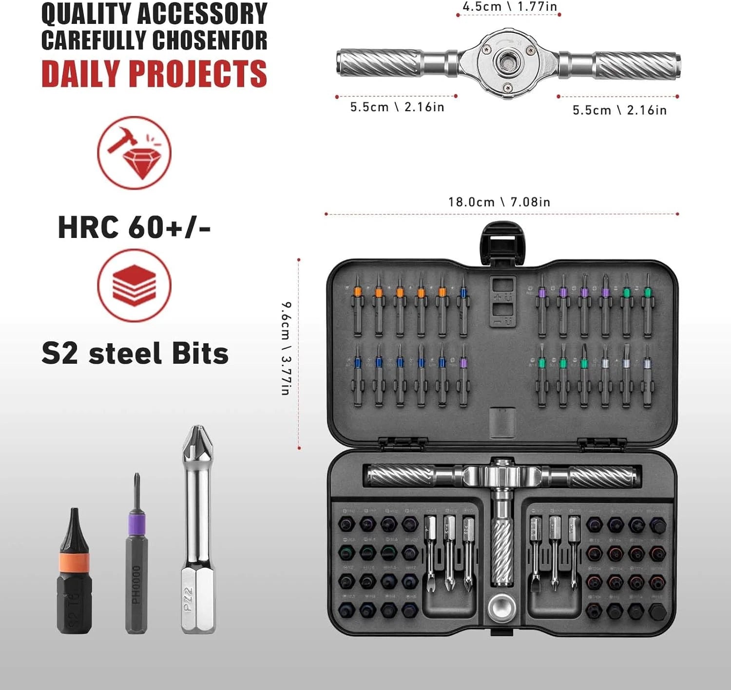 Ratchet Screwdriver Set 66 in 1 Magnetic Sets S2 Steel Bits DIY Combination