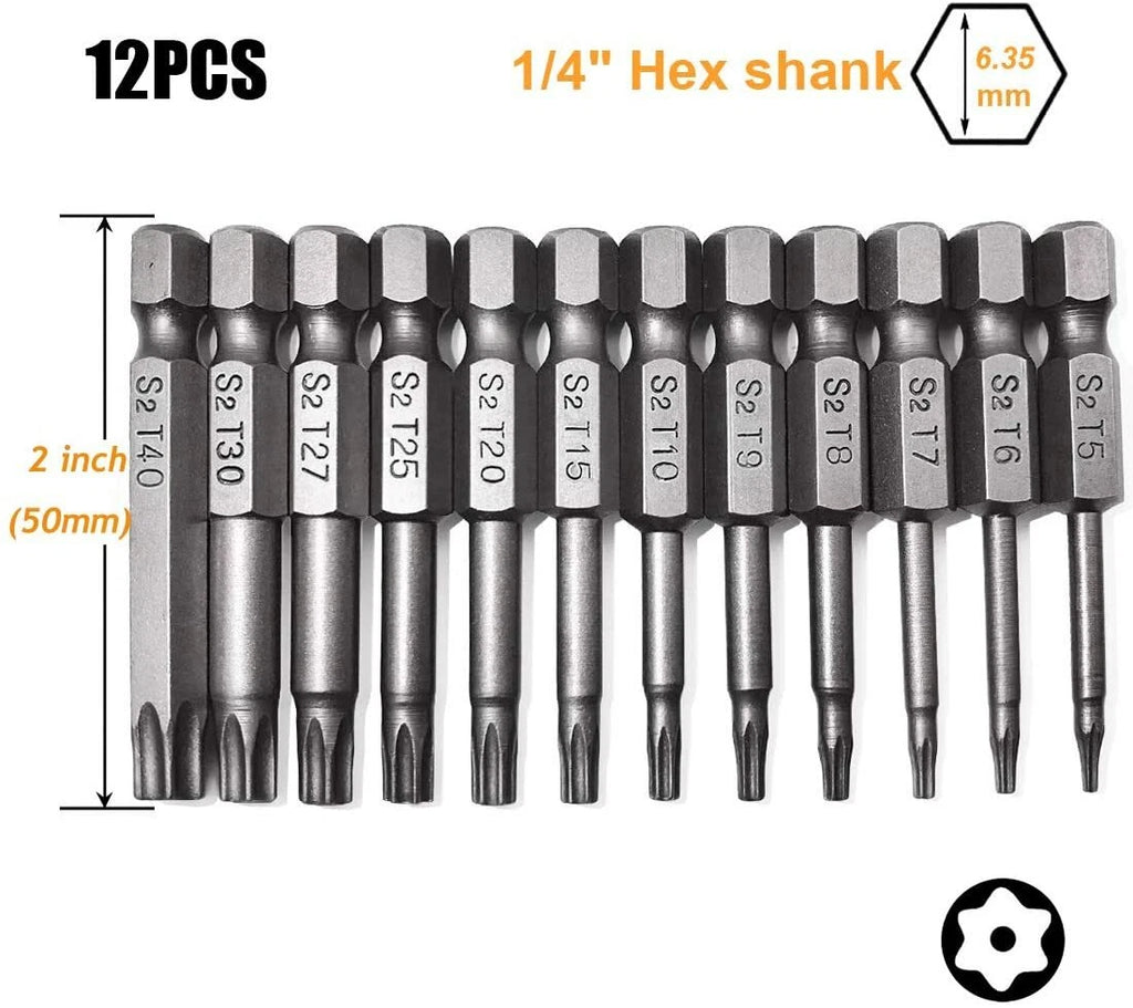 12PC 1/4" Tamper Proof Torx Security Screwdriver Bit Set for Drill Impact Driver