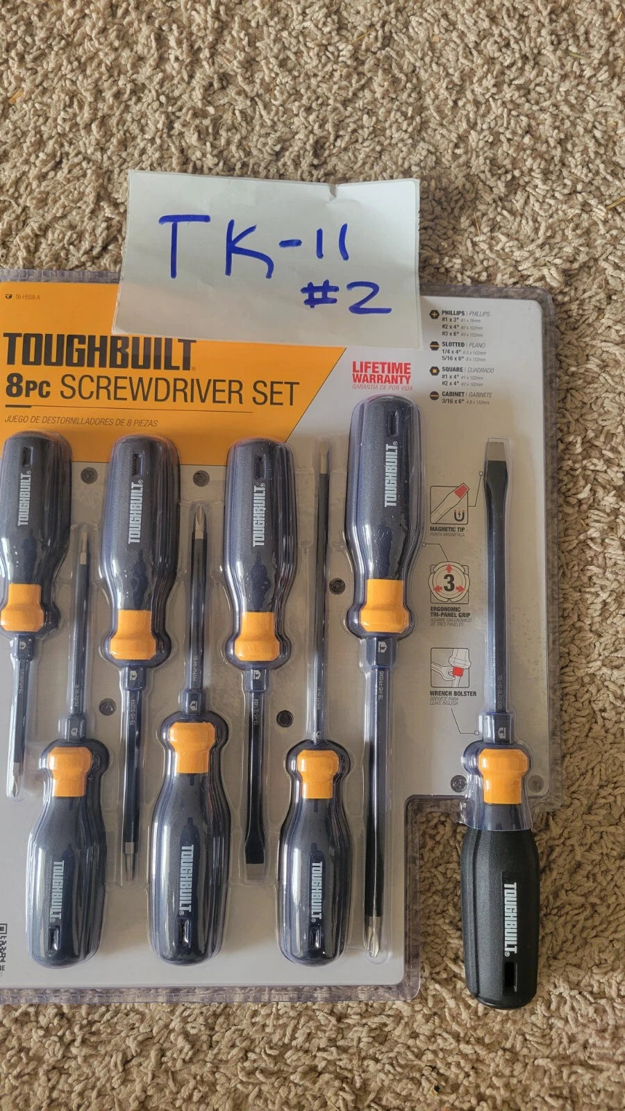 ToughBuilt 8-Pc Tri-Panel Rubber Handle Magnetic Screwdriver Set TB-H5S8-A NEW