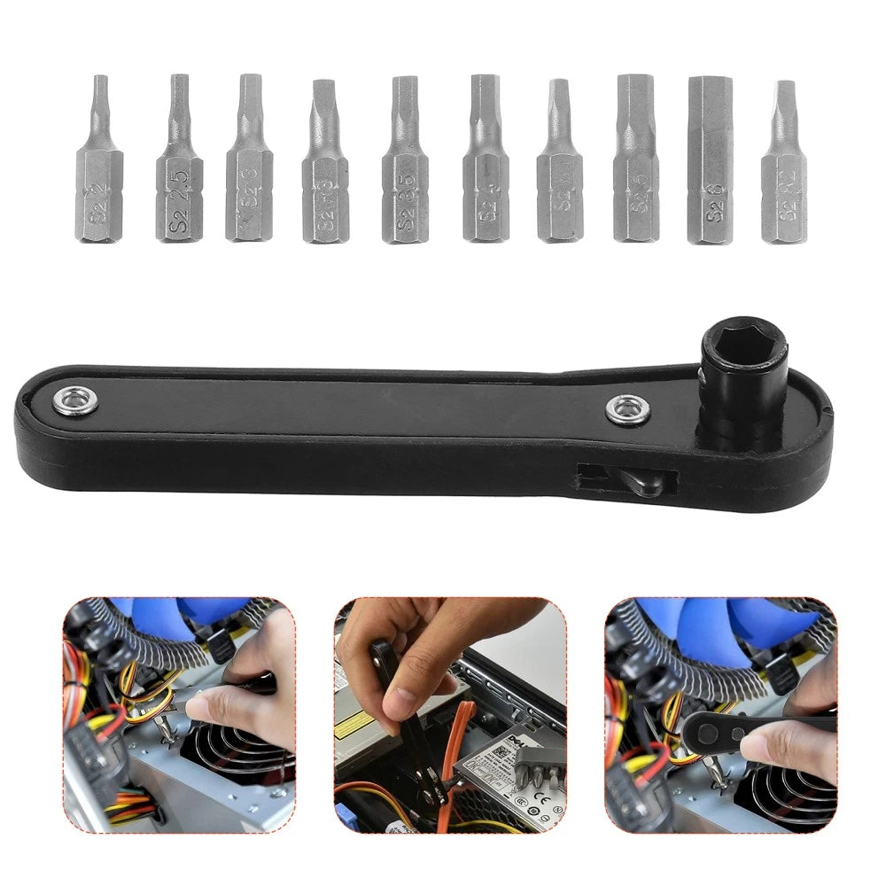 11pcs Multipurpose Steel Screwdriver Ratchet Wrench Set Home Repair Tool