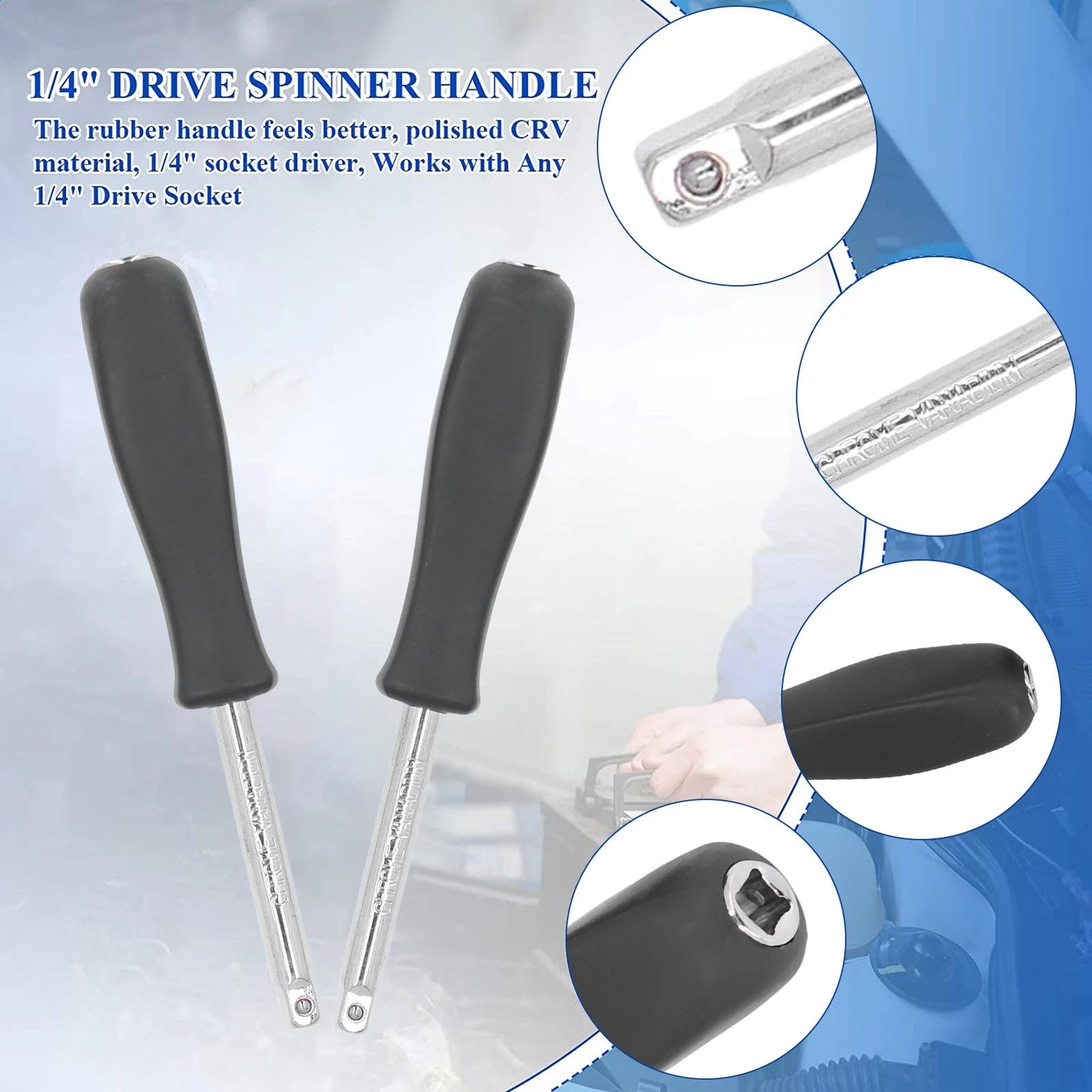2Pcs Drive Spinner 1/4in Socket Driver Handle Tool Set Kit For Repair
