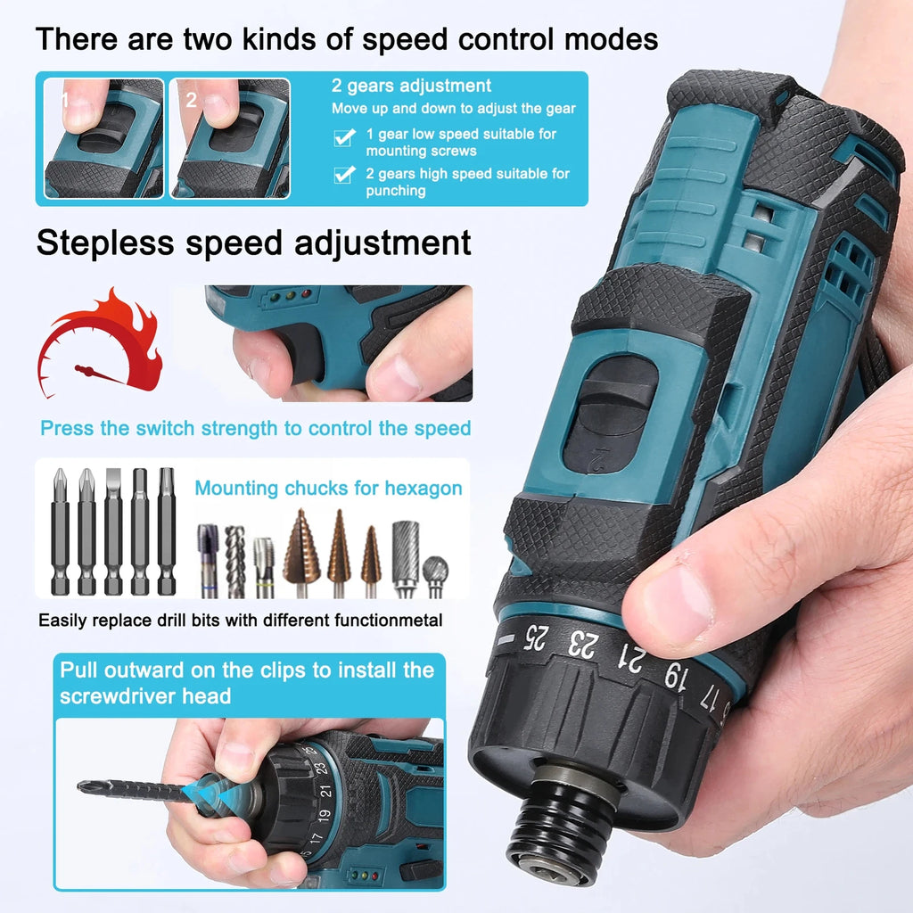 45/38Nm Screwdriver Torque Adjustable 2 Speed Control Modes Repairing Tool New