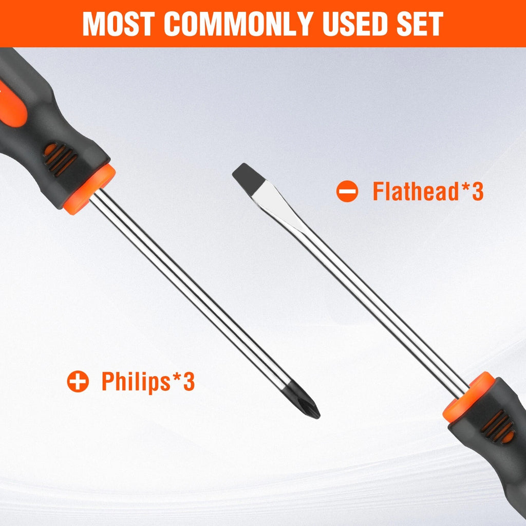 ValueMax 6-Piece Magnetic Screwdriver Set 3 Phillips and 3 Flat Tip Screwdrivers