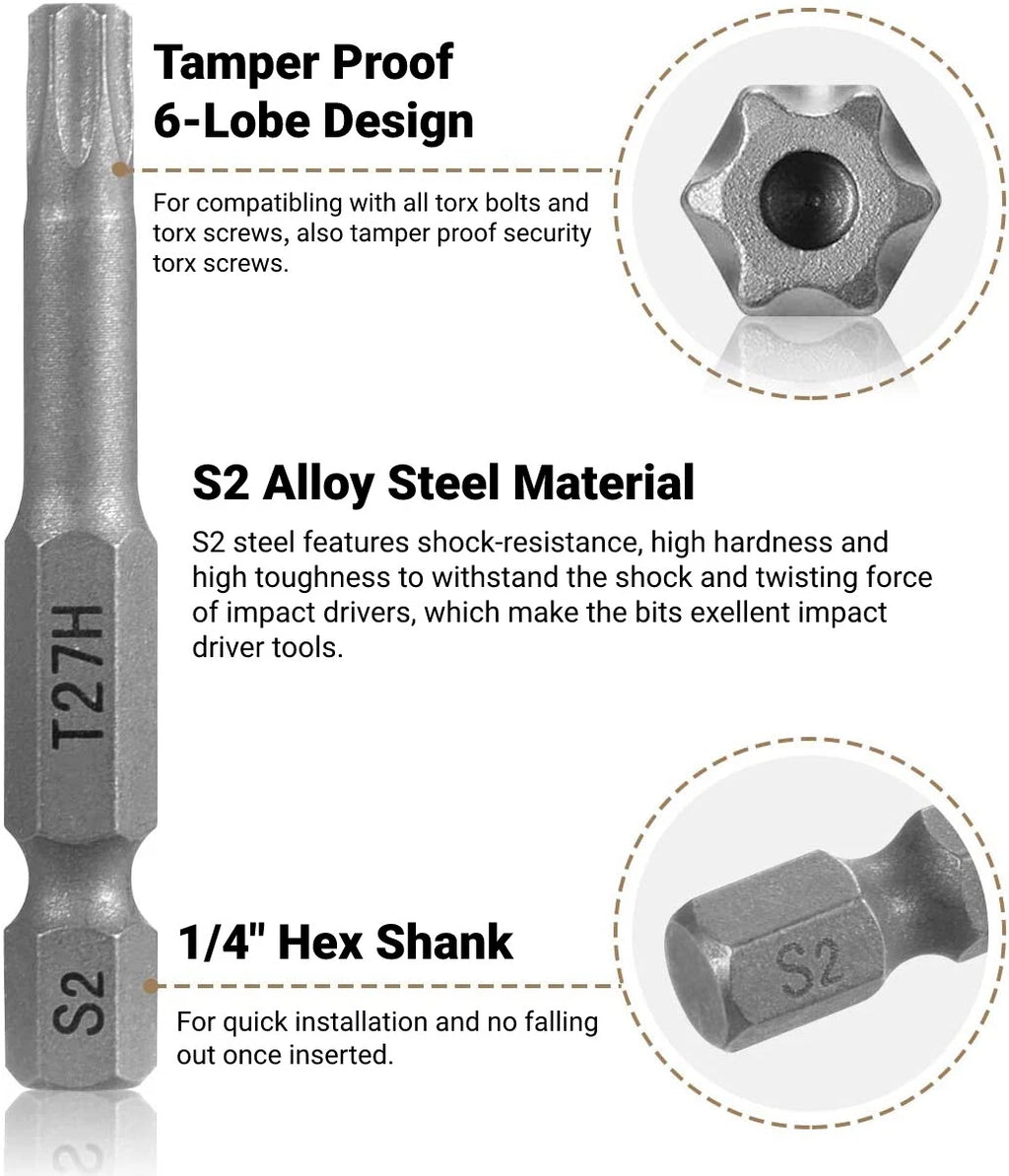 12PC 1/4" Tamper Proof Torx Security Screwdriver Bit Set for Drill Impact Driver