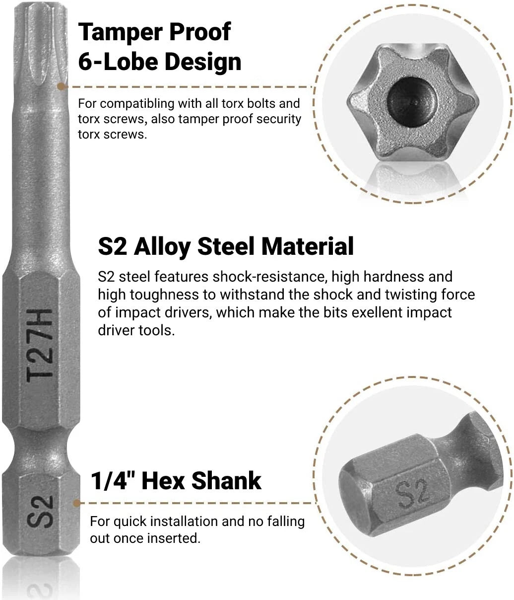 12PC 1/4" Tamper Proof Torx Security Screwdriver Bit Set for Drill Impact Driver