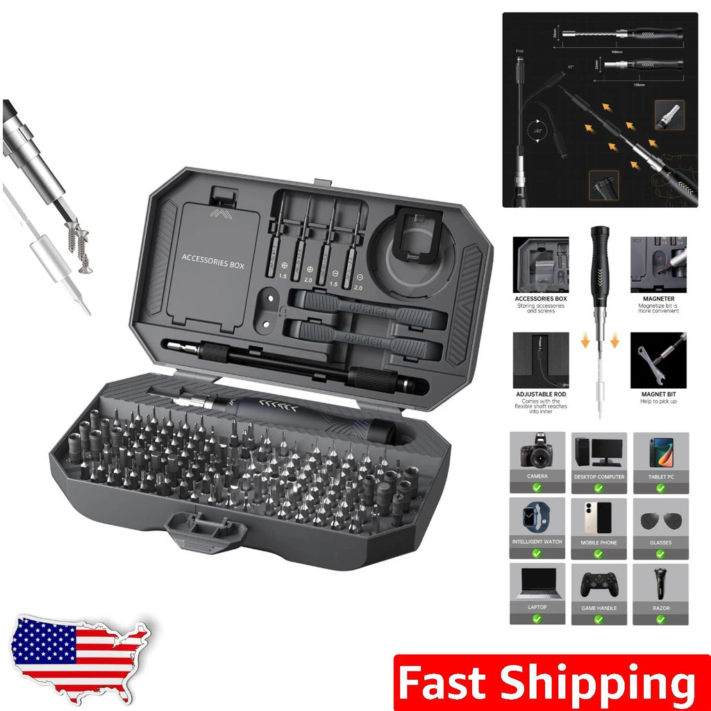 Versatile 164-Piece Screwdriver Kit with Adjustable Handle - For Professionals