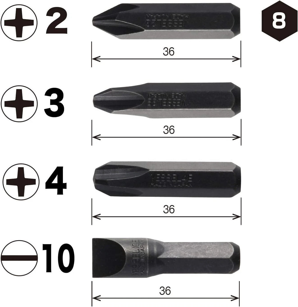 VESSEL Impact Screwdriver Bits Heavy Duty 4 Pcs JIS Set BS2500