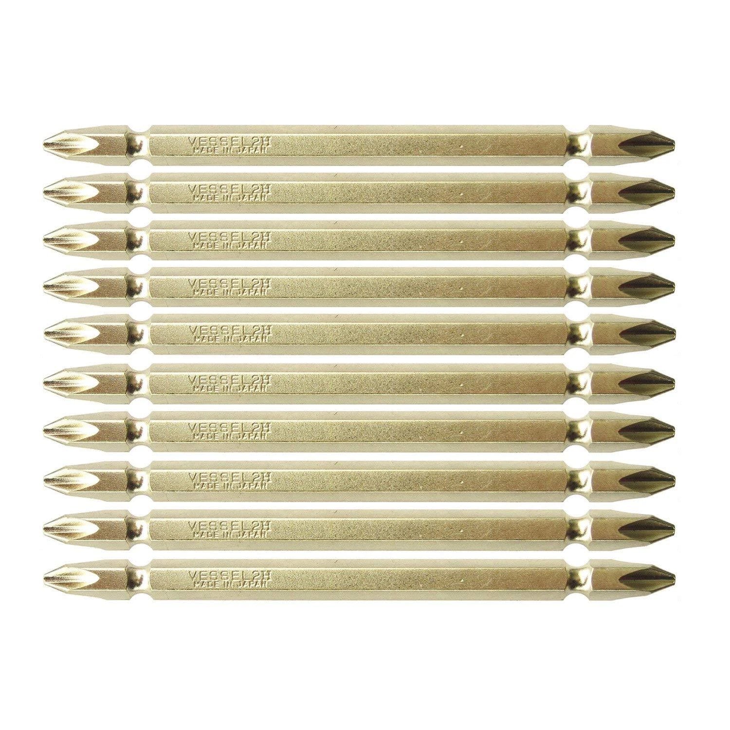 VESSEL Double End Gold Color Driver Bit Magnetic No.GM14 +1,+2,+3 45-200mm Japan