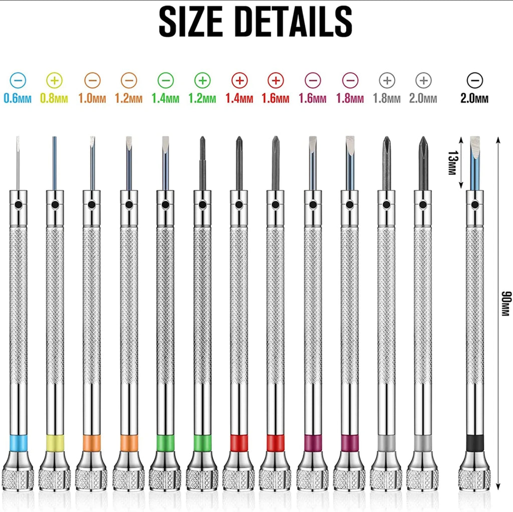 13 pc Precision Screwdriver Set for Watches 0.6-2.0mm Demagnetizer Screw Batch