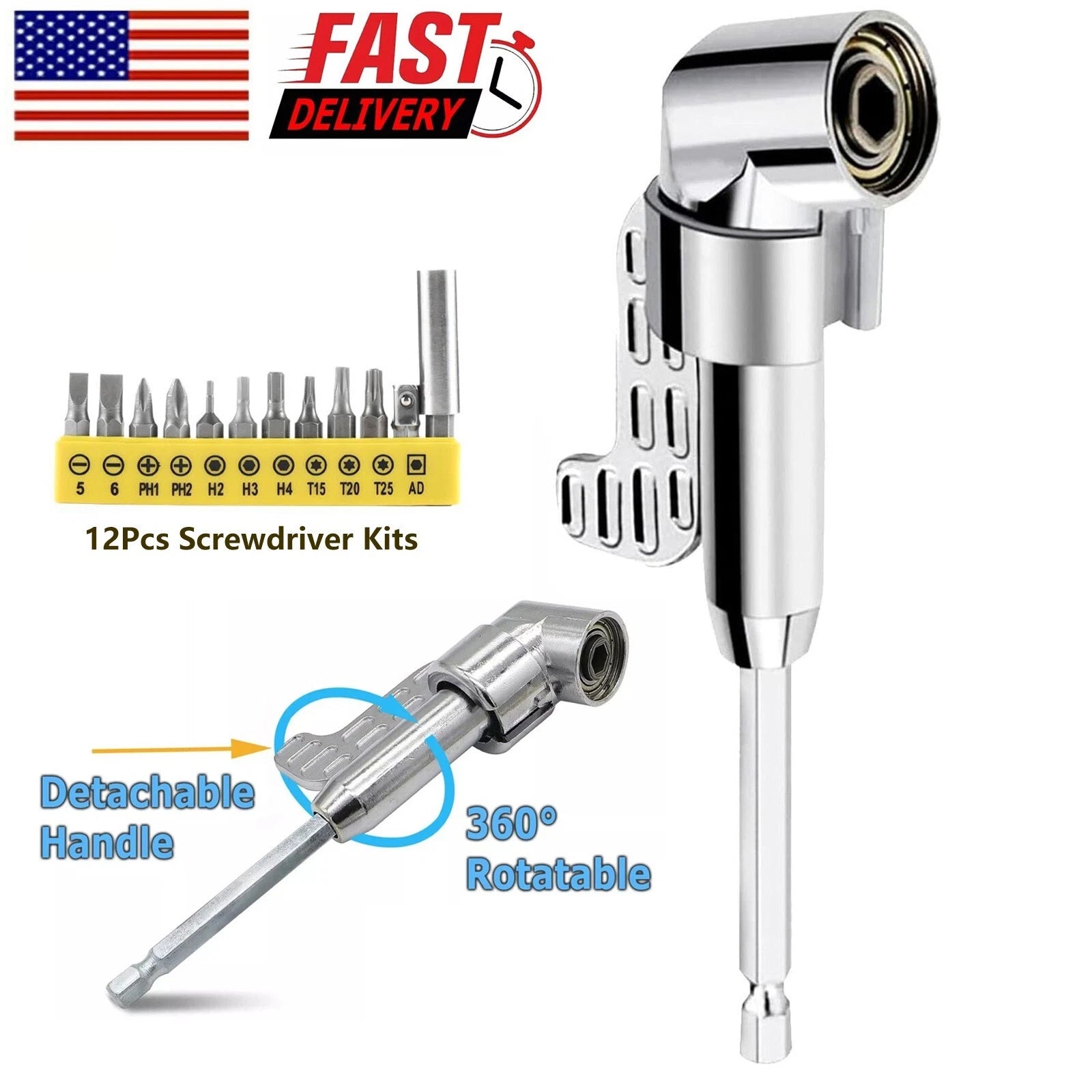 105° Angle Hex Drill Bit Driver Extension 1/4" Screwdriver Hand Socket Adapter