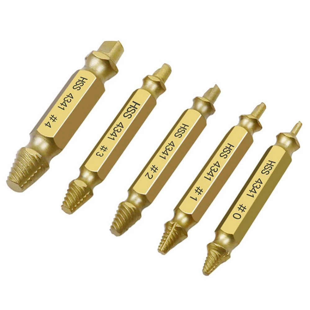 5pcs Double-Sided Screw Extractor Set Stripped Screw Remover Drill Bits Kit