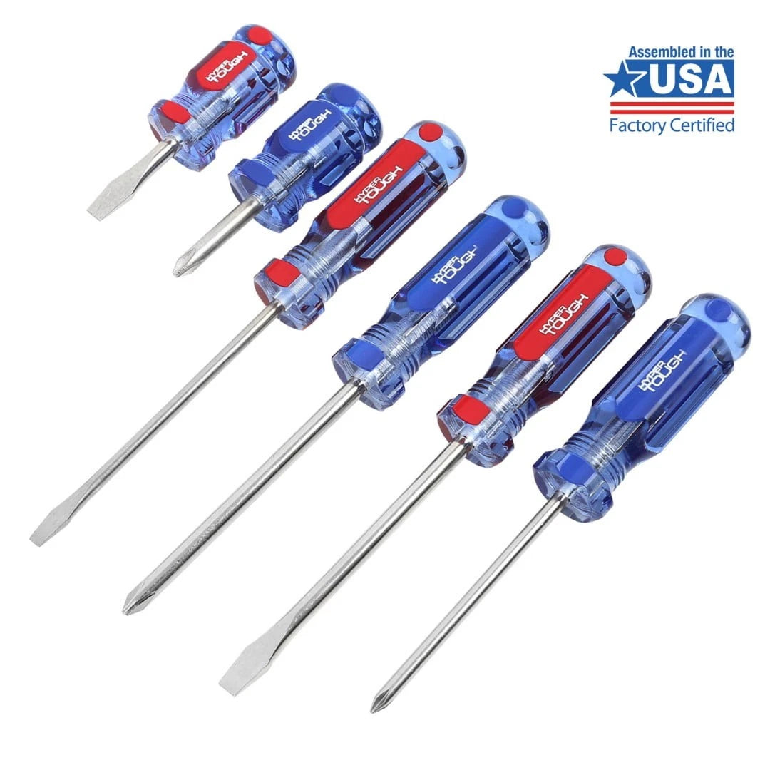 Hyper Tough 6-Piece Phillip and Slotted Screwdriver Set with Acetate Handle