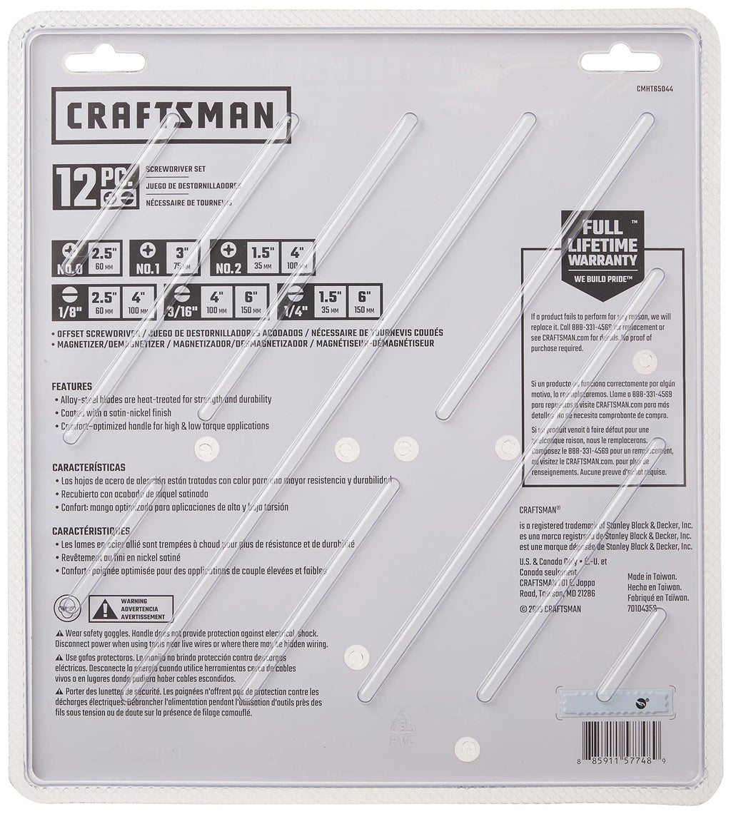 CRAFTSMAN 12 pc Screwdriver Set, phillips slotted magnetizer new CMHT65044