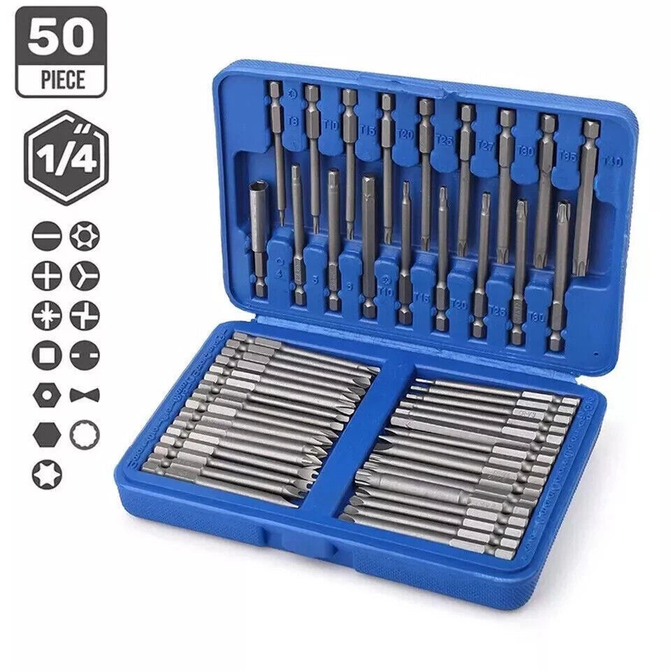 50Pcs Security Tamper Proof Bit Set Hex Torx Star Spline Flat Screwdriver Bit US