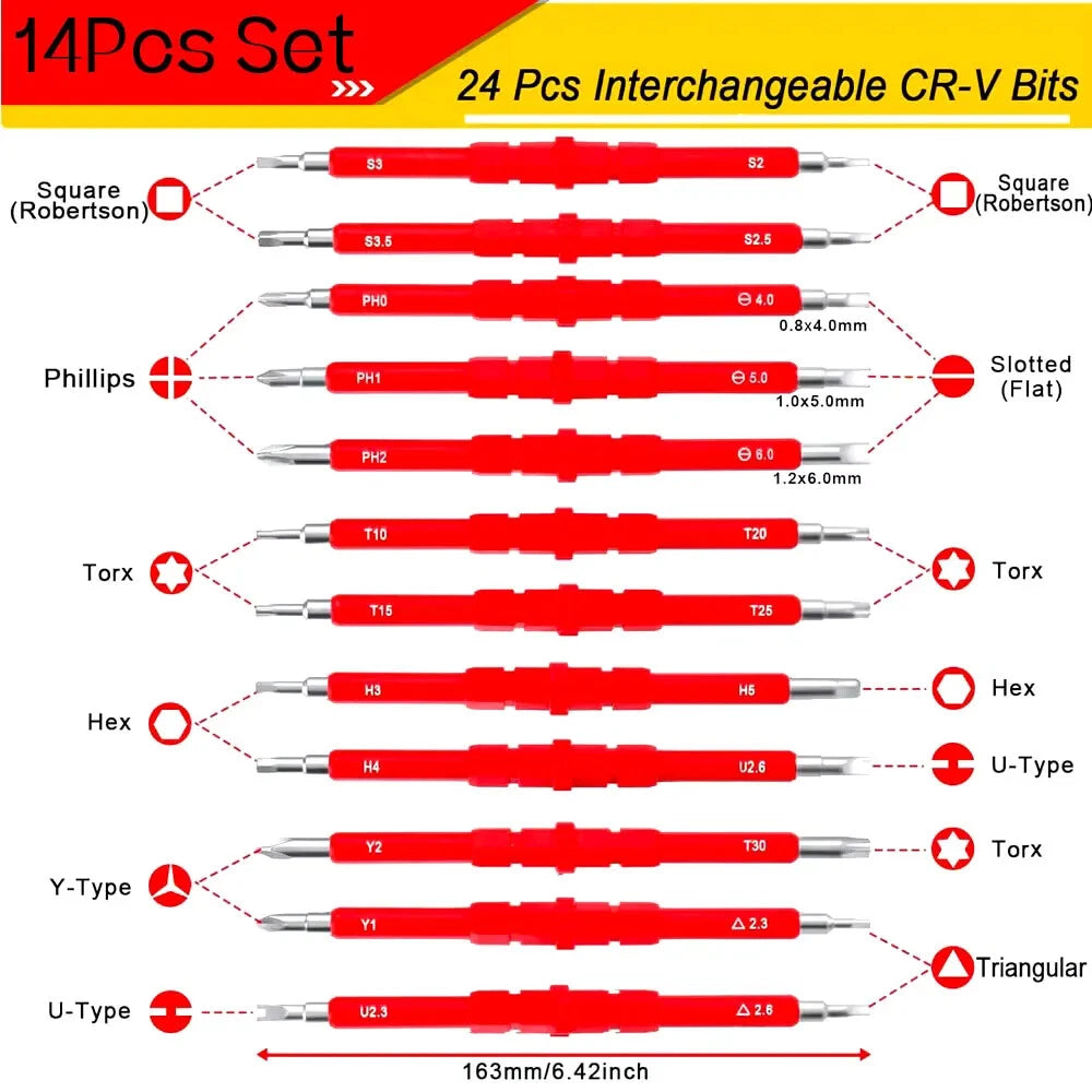 26 in 1 1000V Insulated Screwdriver Set Electrician Magnetic Screw driver Bits