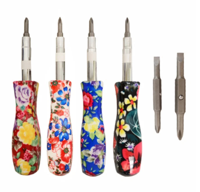1pc 6-in-1 Floral Reversible Screwdriver Phillips Slotted Nut Driver 1/4" 5/16"