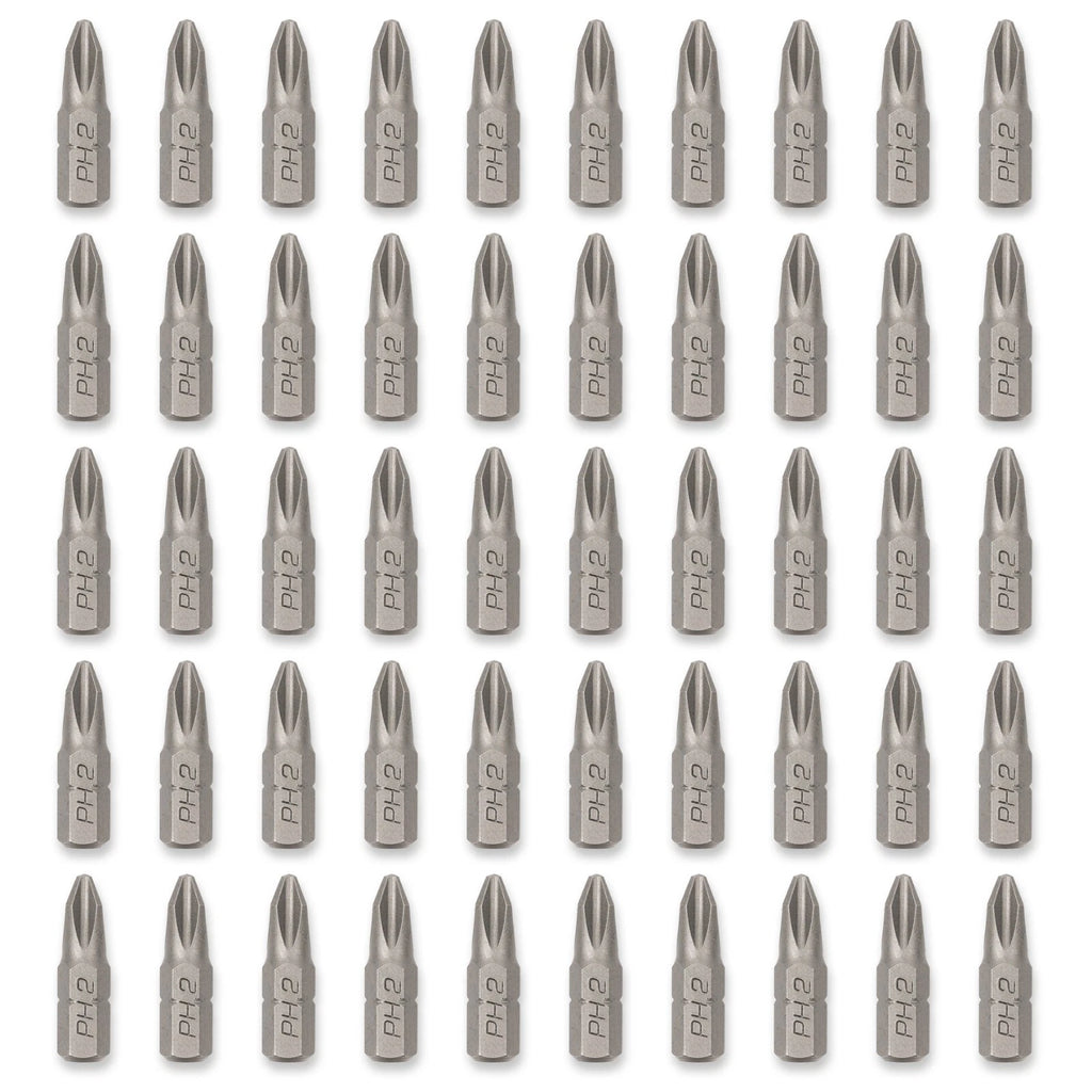 Phillips #2 PH2 Screwdriver Bits, 1 In Length, 1/4 Inch Shank, S2 Steel (50 PK)