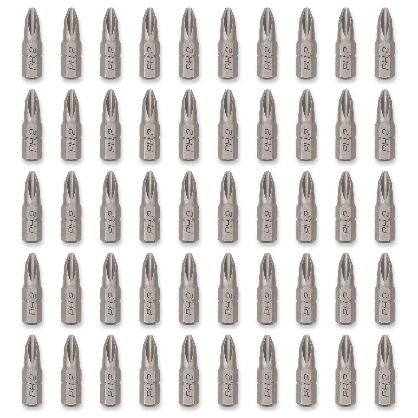 Phillips #2 PH2 Screwdriver Bits, 1 In Length, 1/4 Inch Shank, S2 Steel (50 PK)
