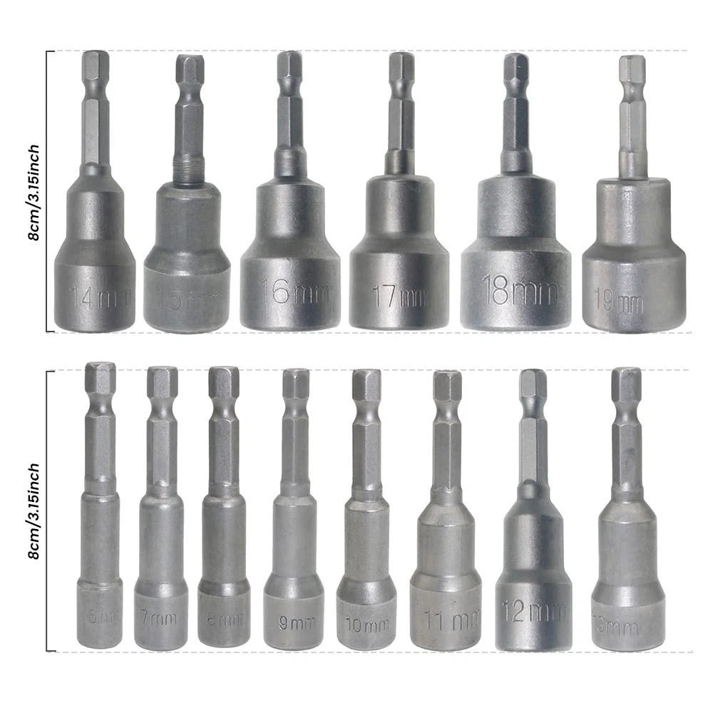 14Pcs Impact Magnetic Nut Driver Set 6-19mm Metric Power Drill Bit 1/4 Hex Shank