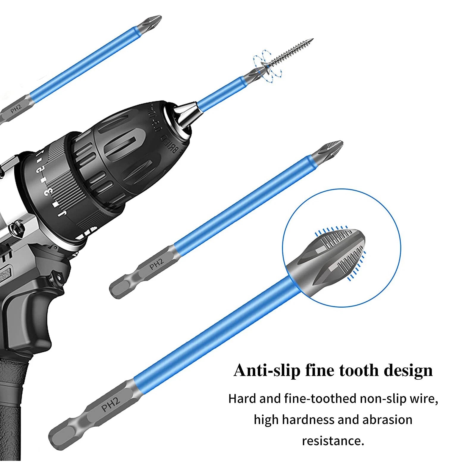 7/14X Magnetic screwdriver bit Bits set PH2 Anti-slip Hex Shank Screw Cross Head