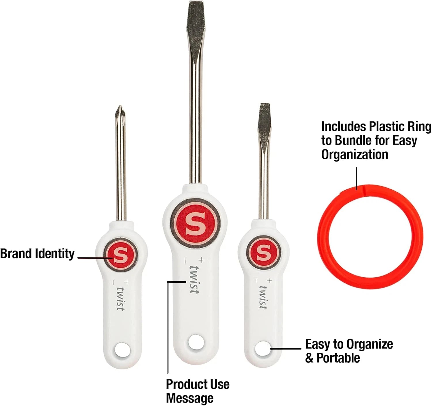 3-Piece Screwdriver Set - Includes; 2 Flat Head, 1 Phillips Head
