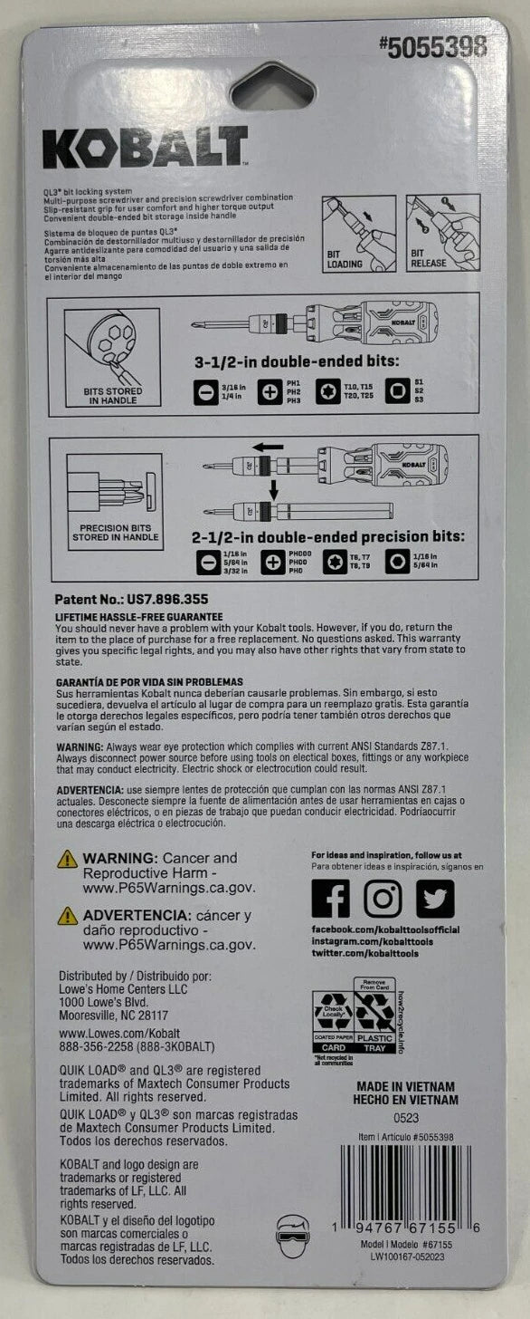 Kobalt - 67155 - Plastic Handle Combination Tip Multi-bit Screwdriver Set
