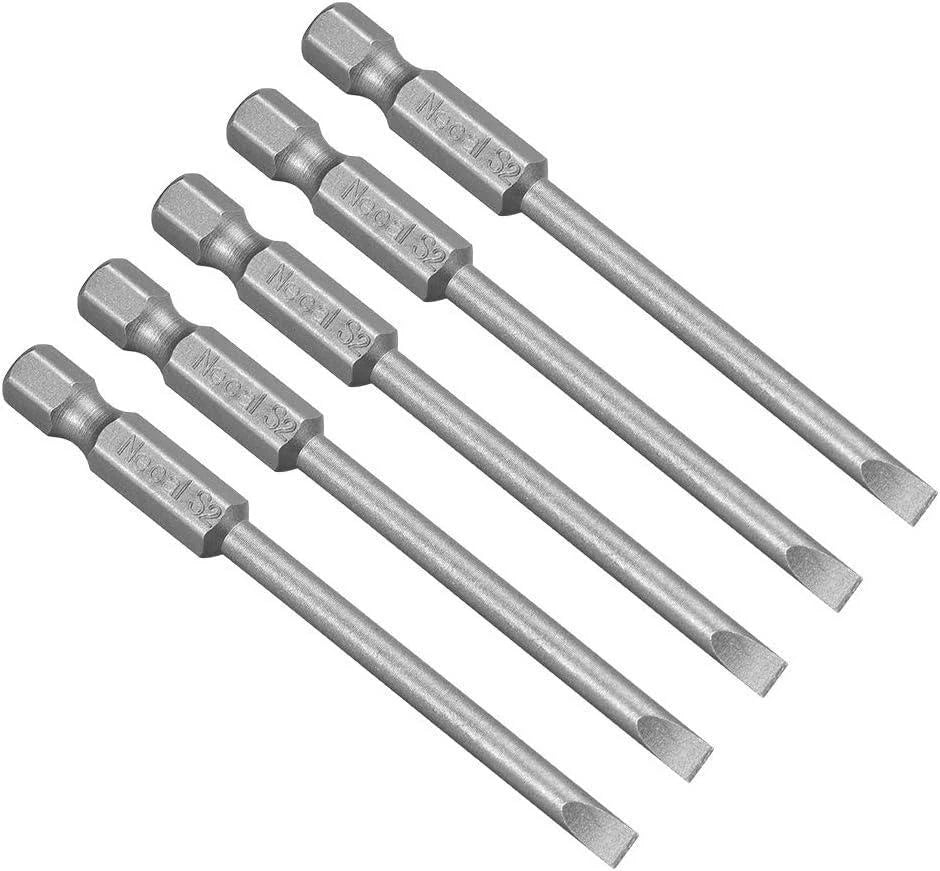5 Pcs 4mm Slotted Tip Magnetic Flat Head Screwdriver Bits, 1/4 Inch Hex Shank S2