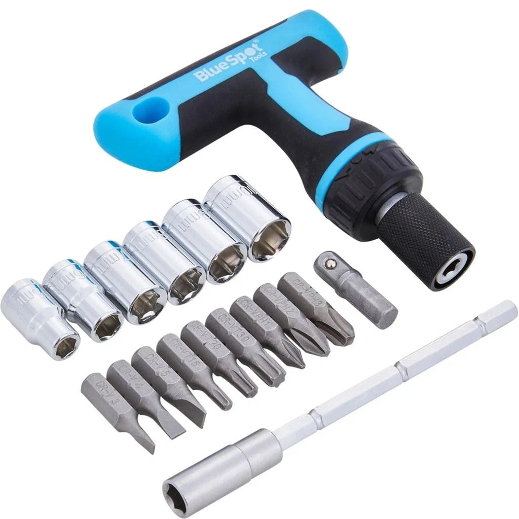 Bluespot 18pc Ratchet Screwdriver Bit Socket Set 1/4" Drive Socket Tool Kit