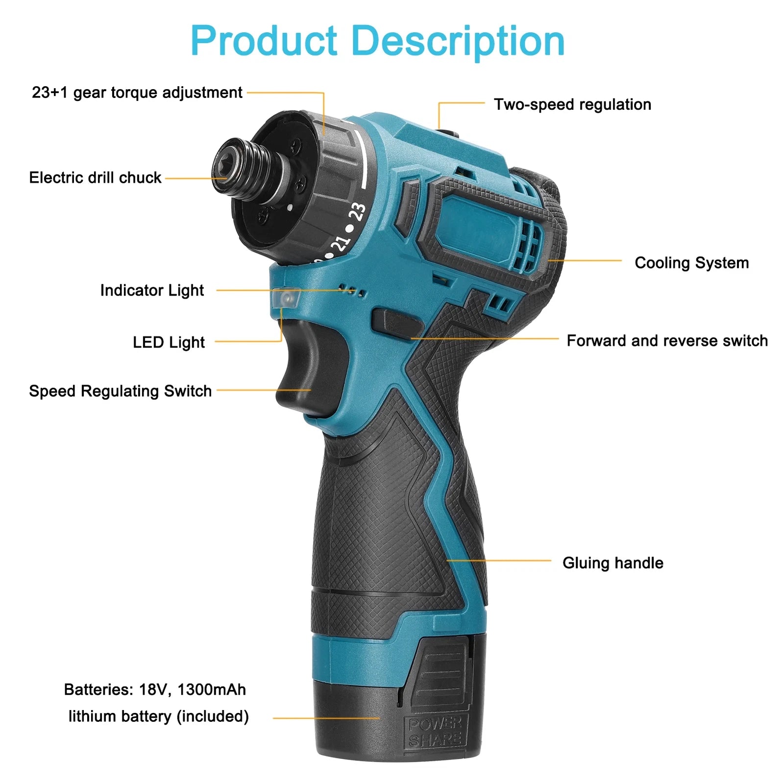 45/38Nm Screwdriver Torque Adjustable 2 Speed Control Modes Repairing Tool New