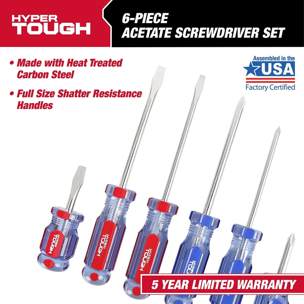 Hyper Tough 6-Piece Phillip and Slotted Screwdriver Set with Acetate Handle