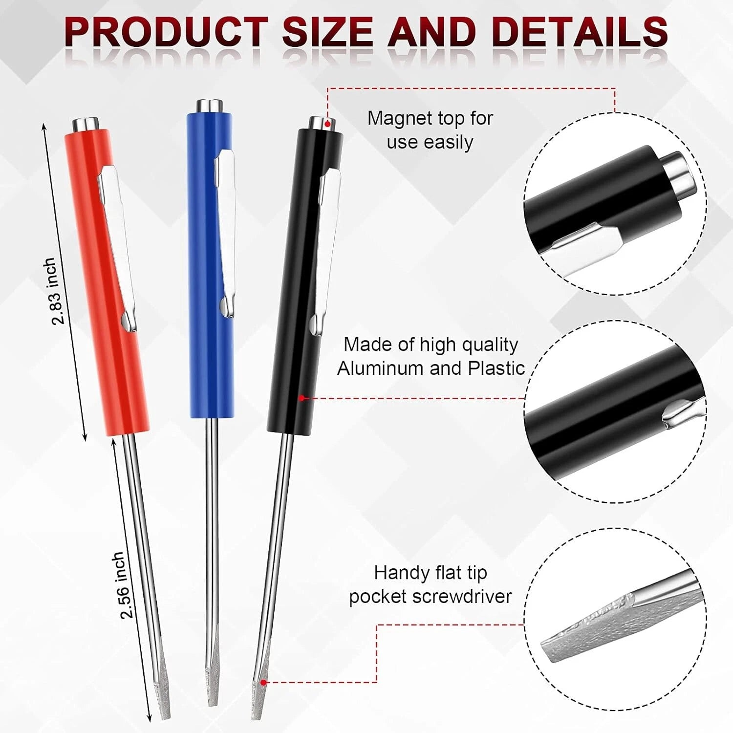 2 & 12 Pocket Screwdriver Magnetic with Single Blade Flat Head Mini Tops and Poc