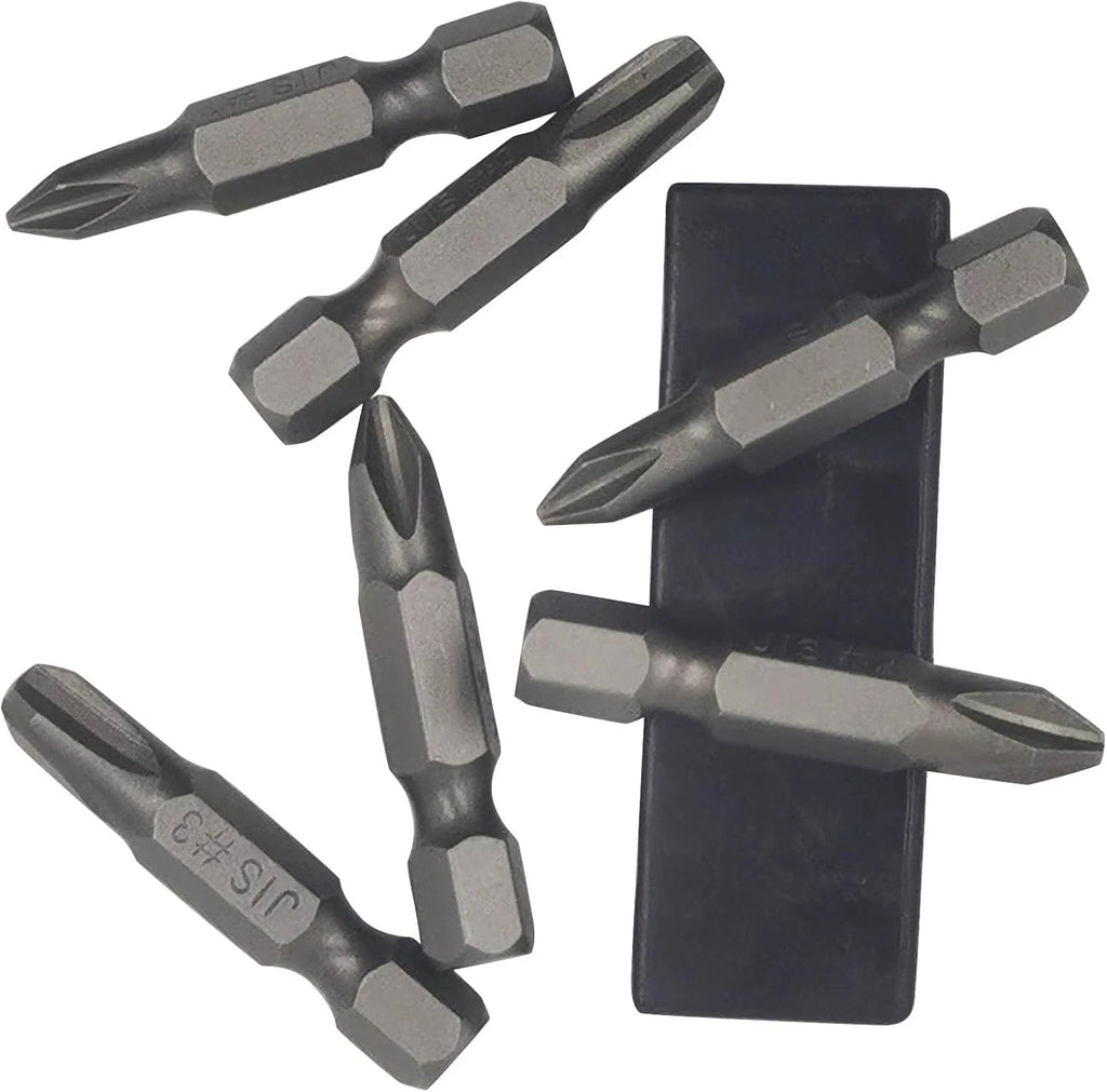 6Pcs 35mm JIS Screwdriver Bit Set with Magnetic Tip, #1x2 #2x2 #3x2, Grey
