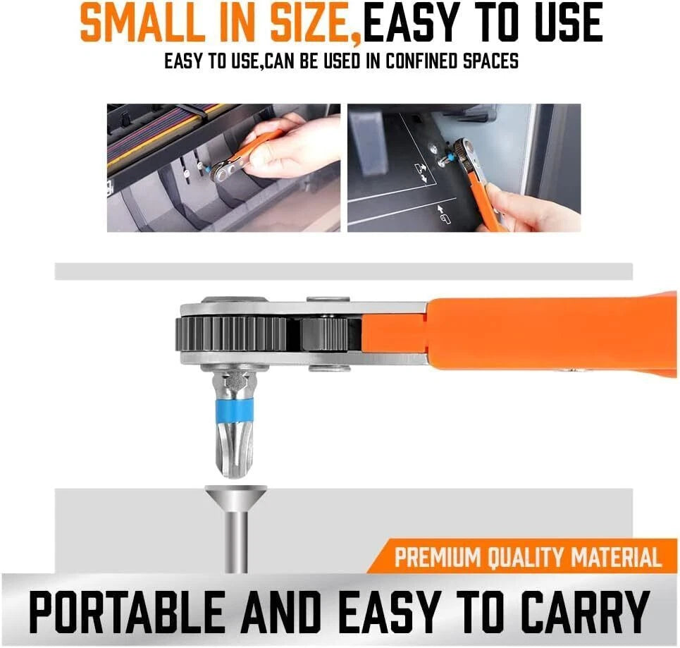 2 X Ratcheting Right Angle Screwdriver Hex Drive 90 Degree Offset+20pc Bits Set