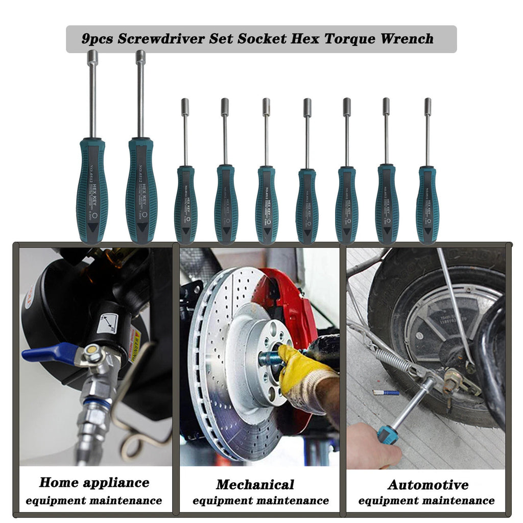 9pcs Screwdriver Set Steel Socket Hex Torque Wrench Multitool Handle PP+TPR