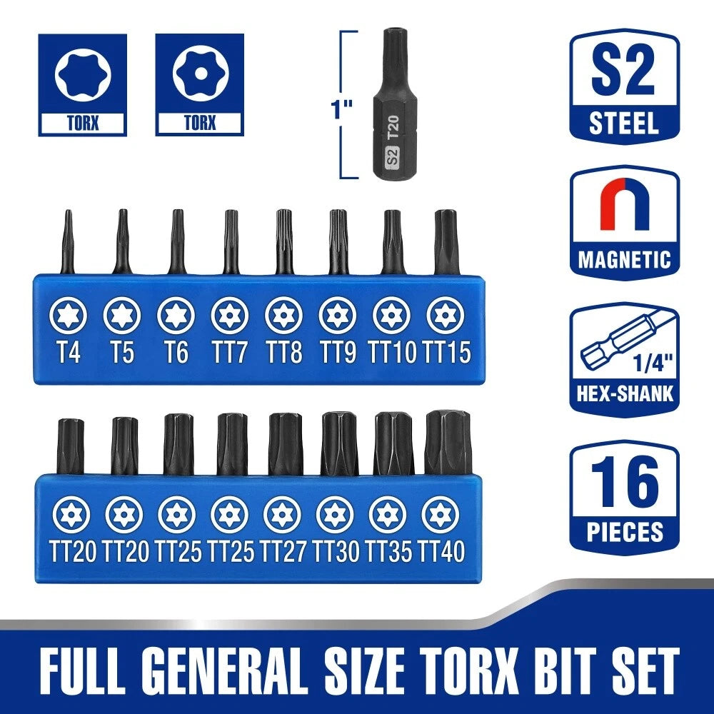 WORKPRO 16PIECE Security Torx Bit Set Tamper Proof Magnetic Torx Screwdriver Bit