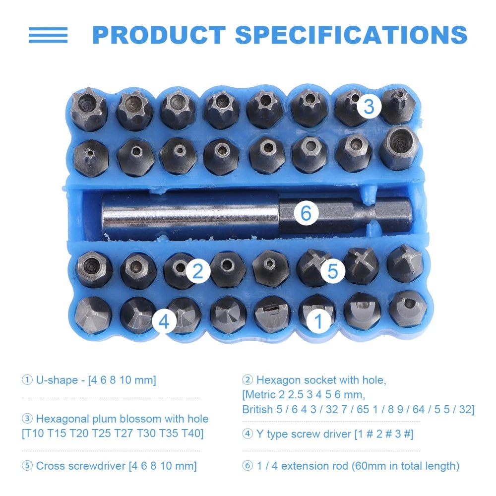 33 Pcs Hexagon Bit Safety Set Screw Driver Bits Screwdriver Star