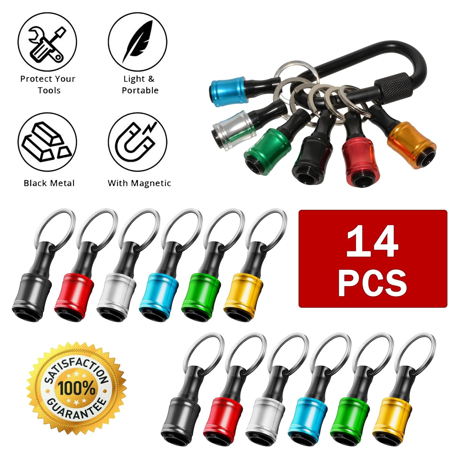 14PCS 1/4" Hex Shank Quick Release Keychain Screwdriver Drill Bit Holder Bit Set