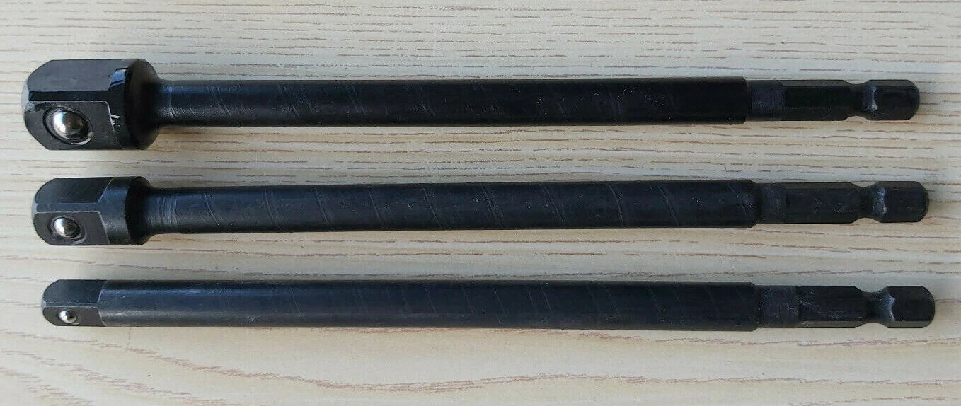 1/4" 3/8" 1/2" Extended Socket Adaptor Set for Impact Drivers 150mm Long Reach
