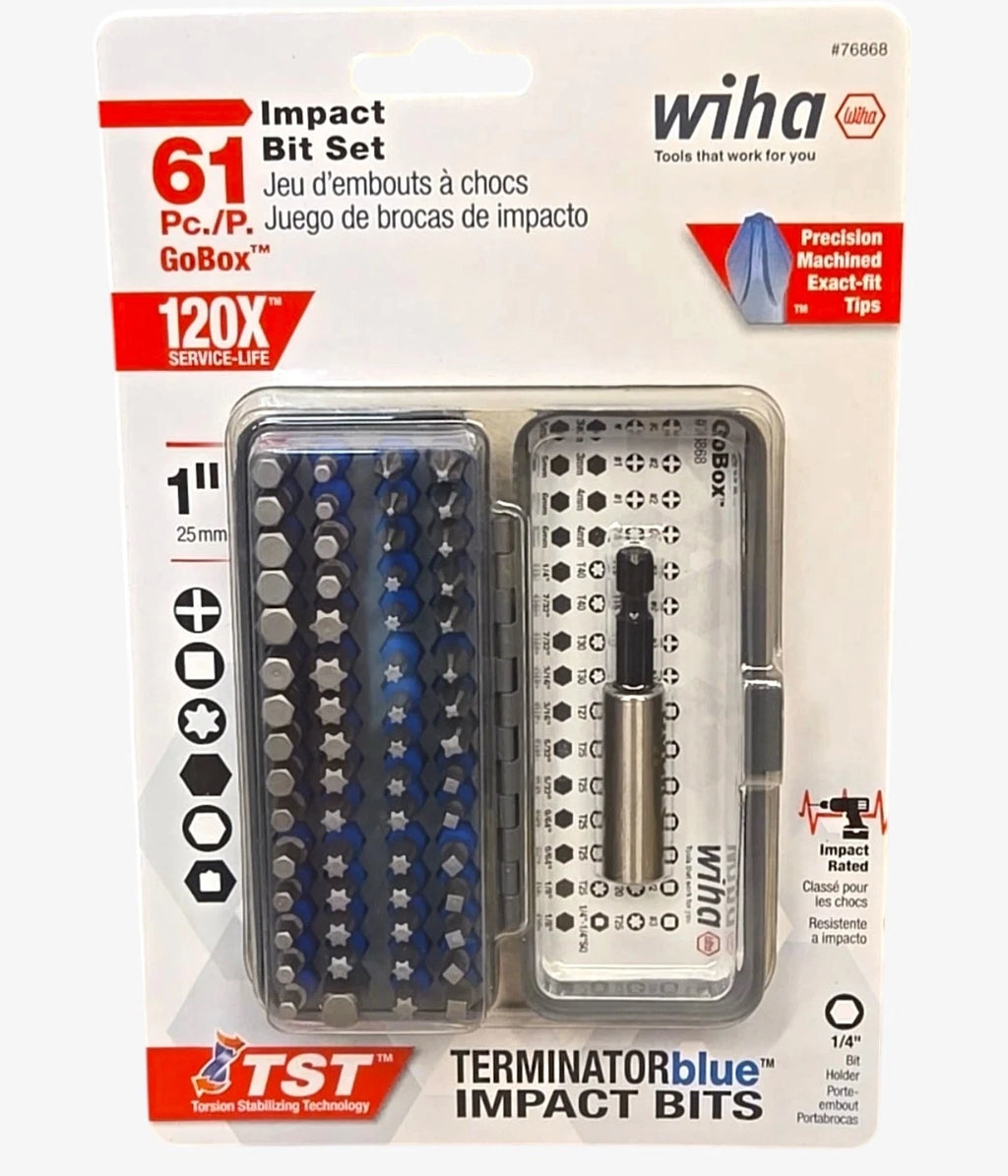 NEW Wiha 76868 61 Piece Impact Bit Set GoBox 1/4” Hex Screwdriver Tips Tools