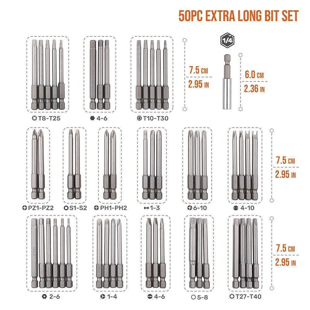 50Pcs Security Tamper Proof Bit Set Hex Torx Star Spline Flat Screwdriver Bit US