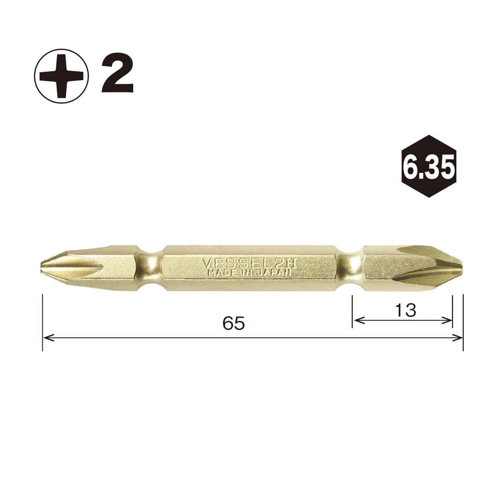 VESSEL Double End Gold Color Driver Bit Magnetic No.GM14 +1,+2,+3 45-200mm Japan