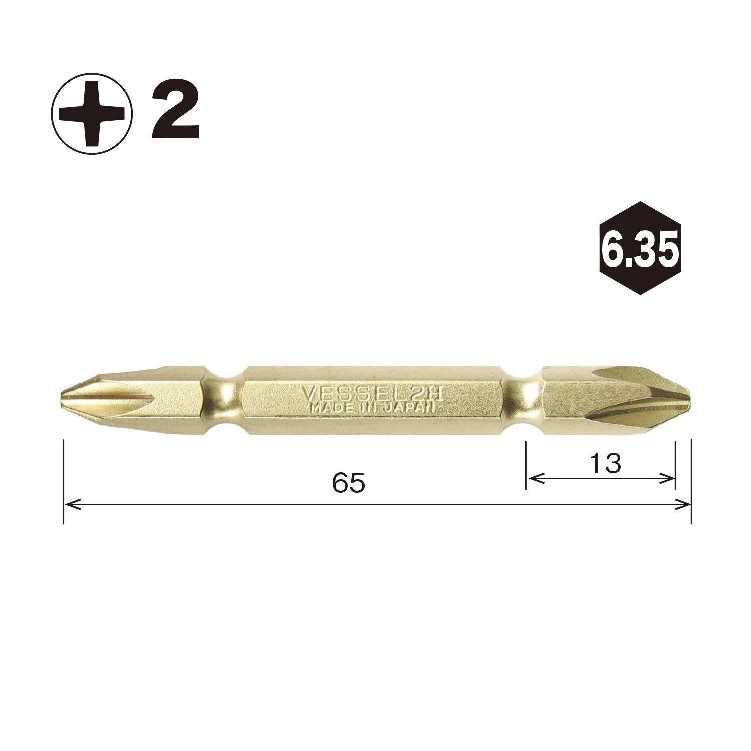 VESSEL Double End Gold Color Driver Bit Magnetic No.GM14 +1,+2,+3 45-200mm Japan