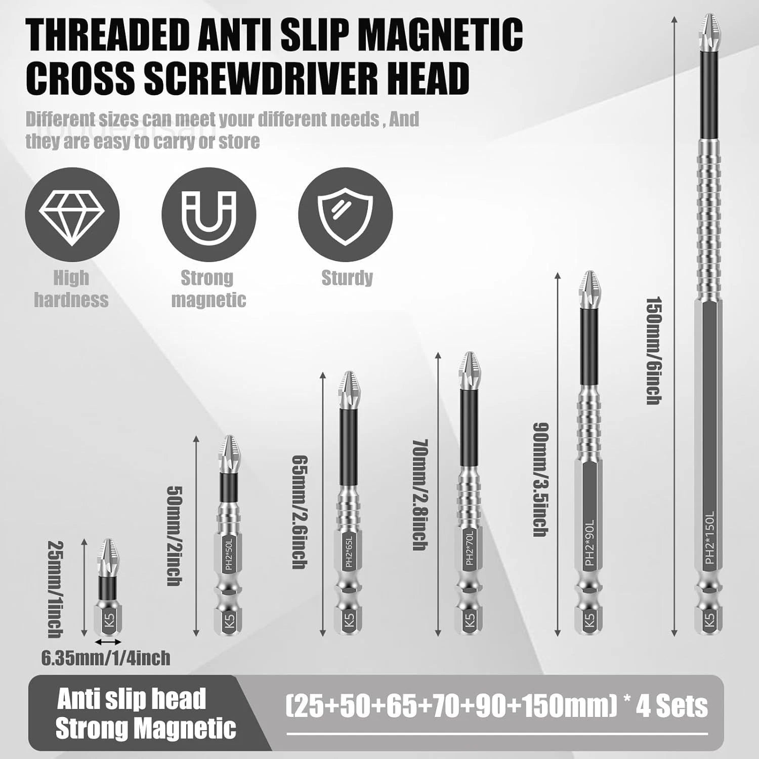 24 Pcs Impact Screwdriver Bits, K5 Alloy Nonslip Teeth Phillips 24